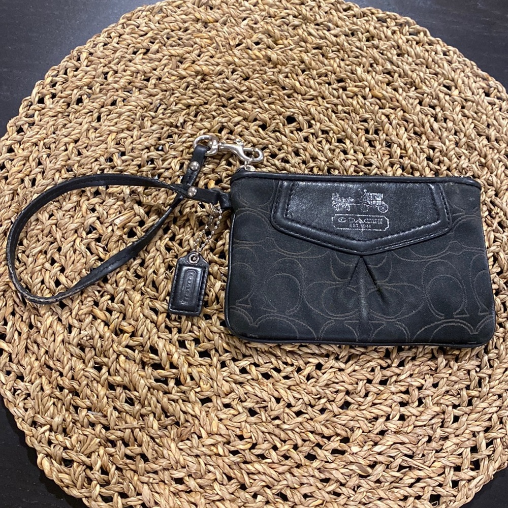 Coach Wristlet - small zipper pouch; Signature C Logo; black